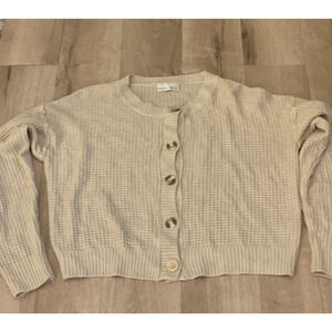Cottagecore Boho Croquette Girl Light Tan Open Cardigan Knit Sweater Sz M/L